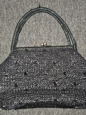 Handwoven Black Evening Clutch with Top Handle